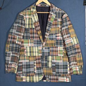 Polo Ralph Lauren Madras Plaid Patchwork Sport Coat Jacket Blazer Vintage 42R